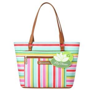 Lily Bloom Sunshine Stripe Tote Bag Multicolor Canvas Shoulder Bag